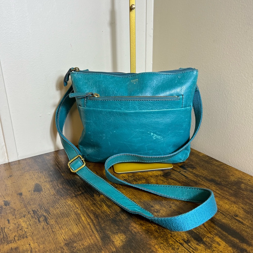 Fossil Turquoise Leather Crossbody Bag